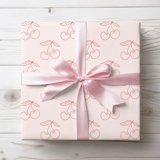 Chic Red Cherry Line Drawn Gift Wrap