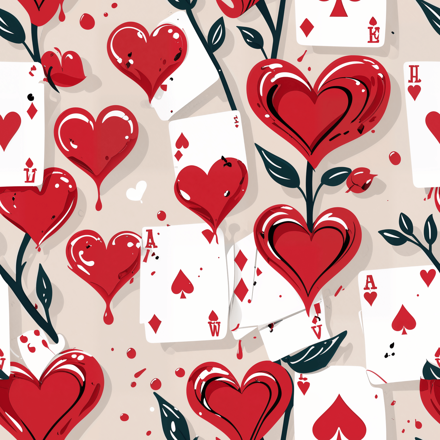 Queen of Hearts Playing Cards with Roses Being Painted Red