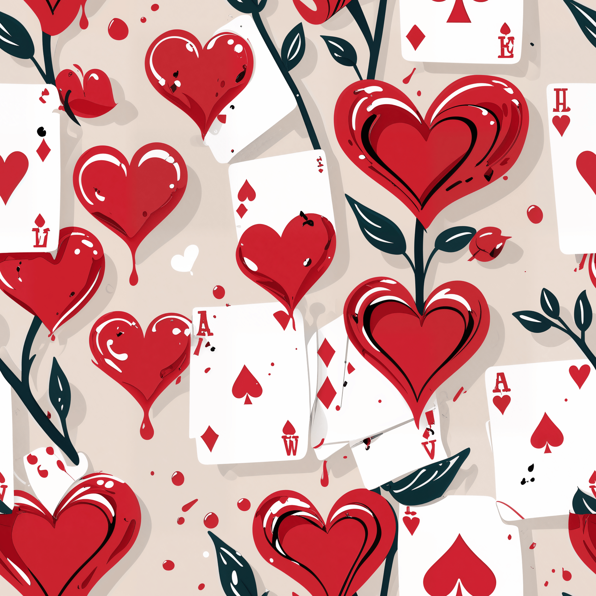 Queen of Hearts Playing Cards with Roses Being Painted Red
