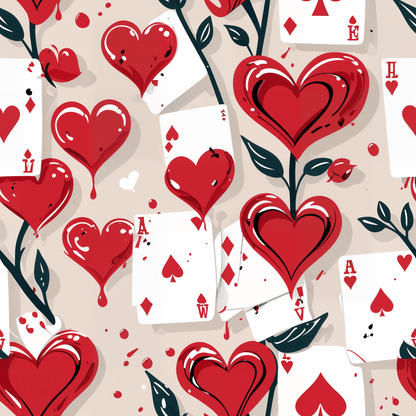 Queen of Hearts Playing Cards with Roses Being Painted Red