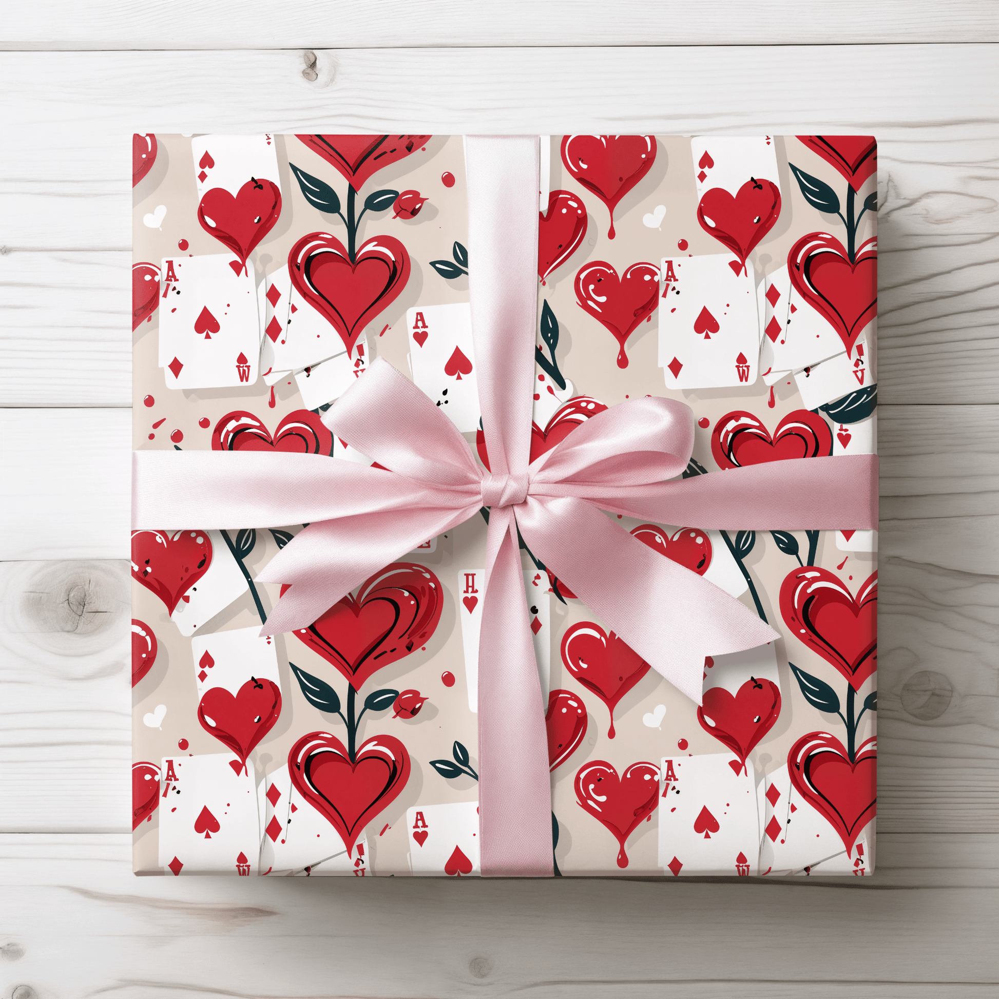 Queen of Hearts Playing Cards with Roses Being Painted Red