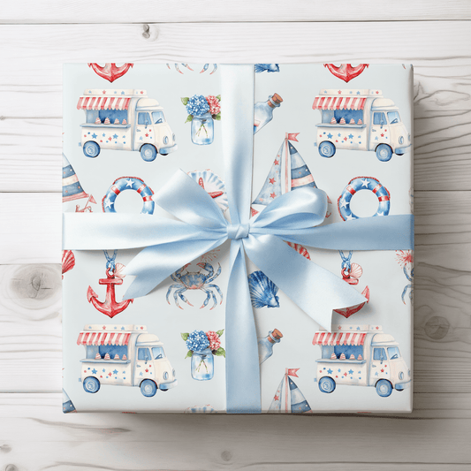 4th of July Nautical Beach Wrapping Paper