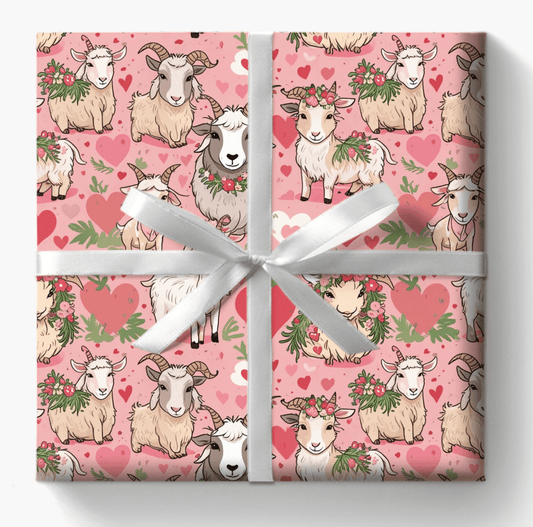 Cheerful Valentine's Day Goat Gift Wrap
