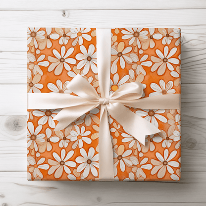 Charming Orange Floral Gift Wrap