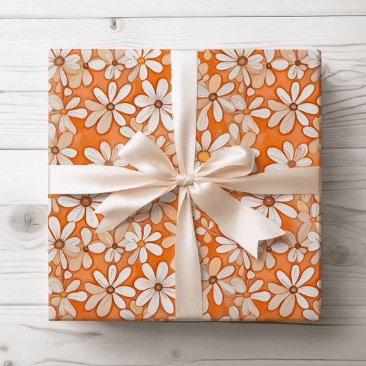 Charming Orange Floral Gift Wrap