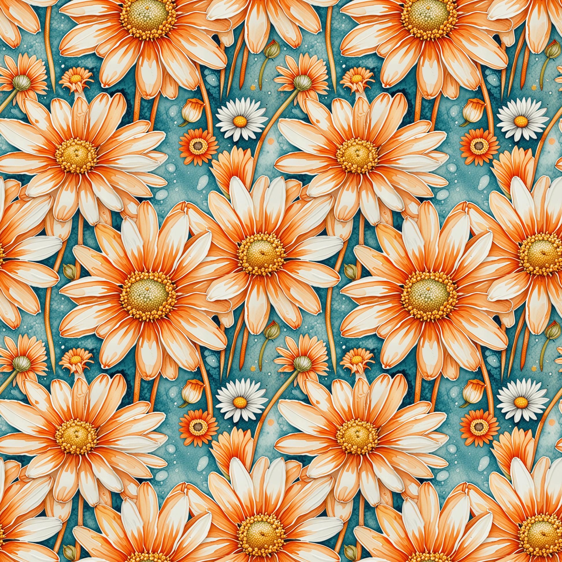 Vibrant Orange Floral Wrapping Paper