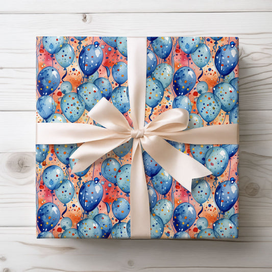 Colorful Blue and Orange Balloon Gift Wrapping Paper