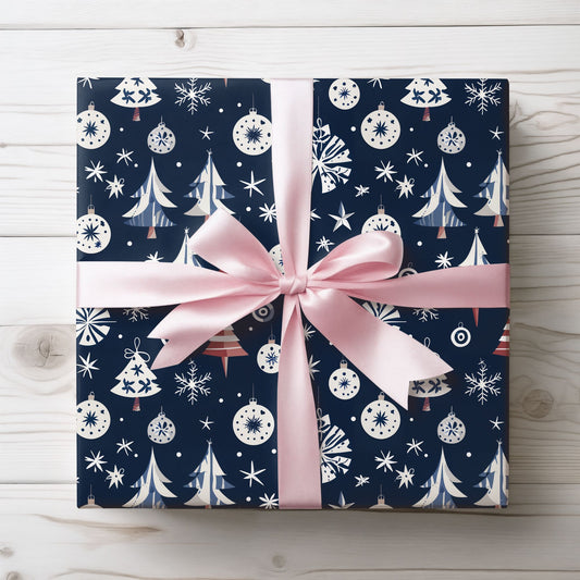 Stylish Navy Christmas Gift Wrap