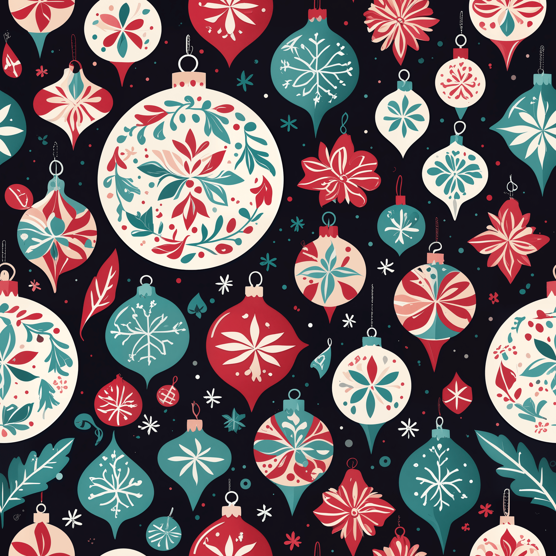 Colorful Aqua and Red Ornaments Wrapping Paper
