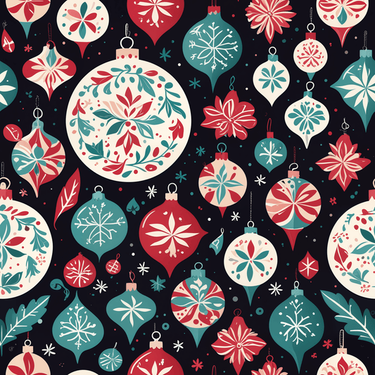 Colorful Aqua and Red Ornaments Wrapping Paper