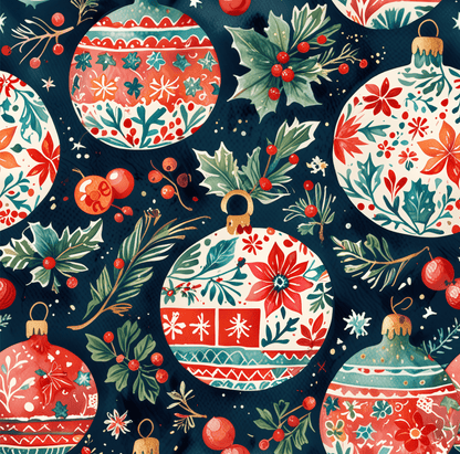 Twinkle Tinsel & Midnight Mistletoe – Folk Art Ornament Wrapping Paper