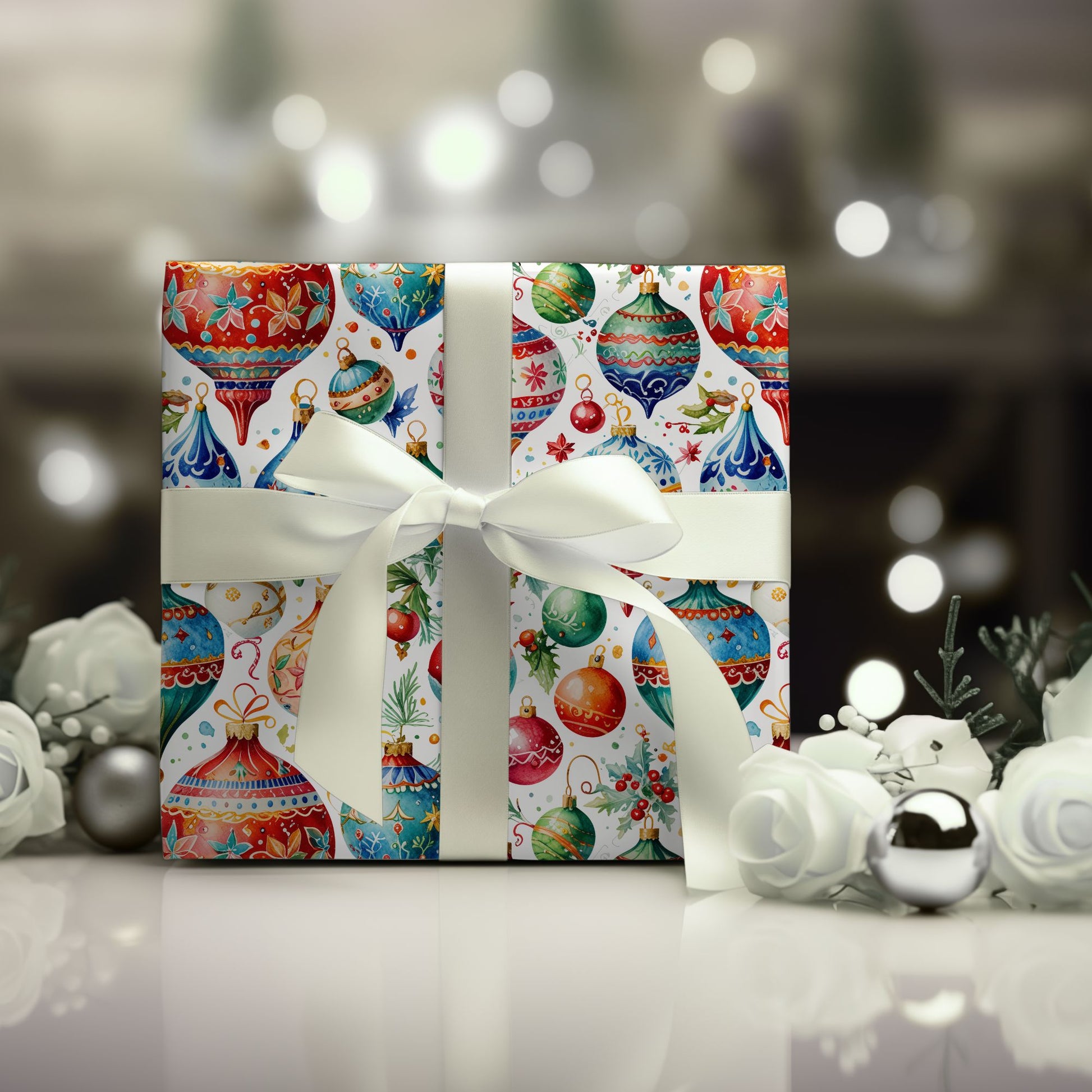 Shiny Things & Holiday Flings – Vintage Ornament Wrapping Paper That Slays