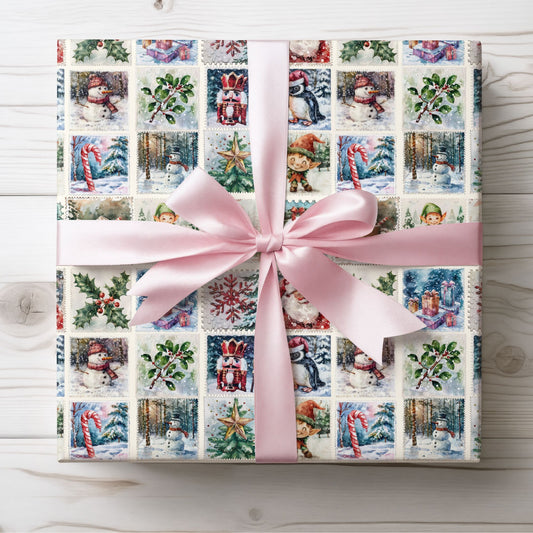 Sealed with a Sleigh – Vintage Christmas Stamps Wrapping Paper