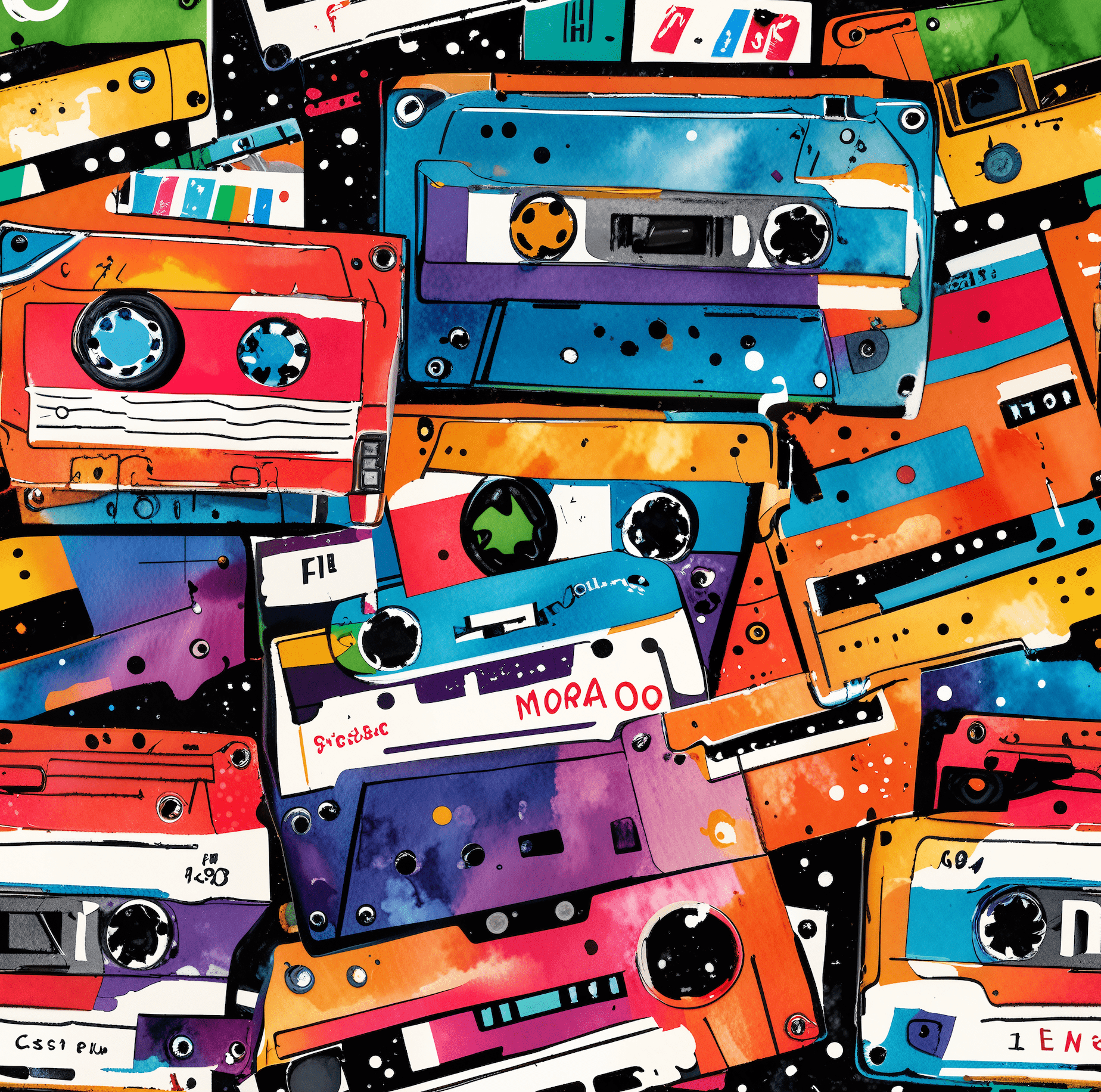 Vibrant Cassette Tape Retro Style Wrapping