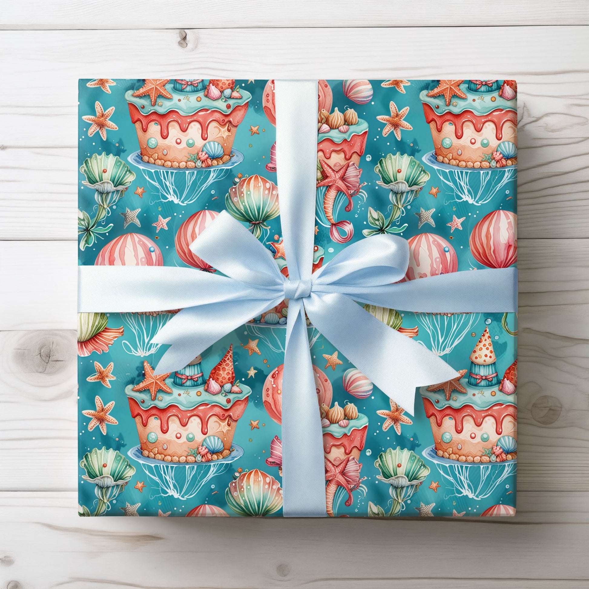 Aqua Ocean Theme Birthday Gift Wrap