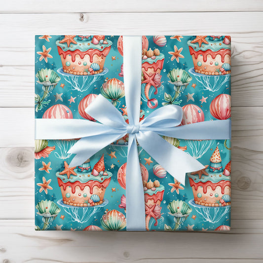 Aqua Ocean Theme Birthday Gift Wrap