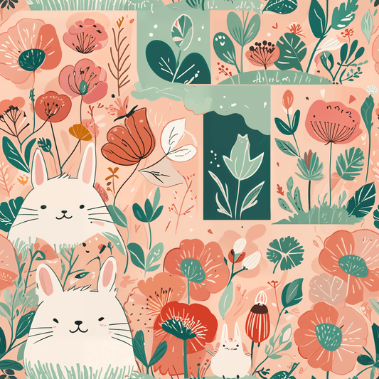Bunny and Floral Wrapping Paper Roll