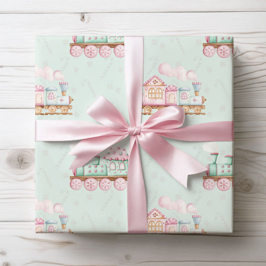 The Sweet Express – Gingerbread Christmas Train Wrapping Paper