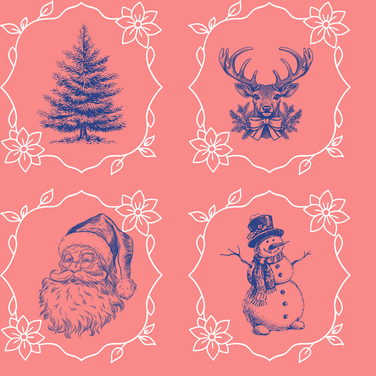 Retro Cheer Grid – Vintage Christmas Cameo Wrapping Paper