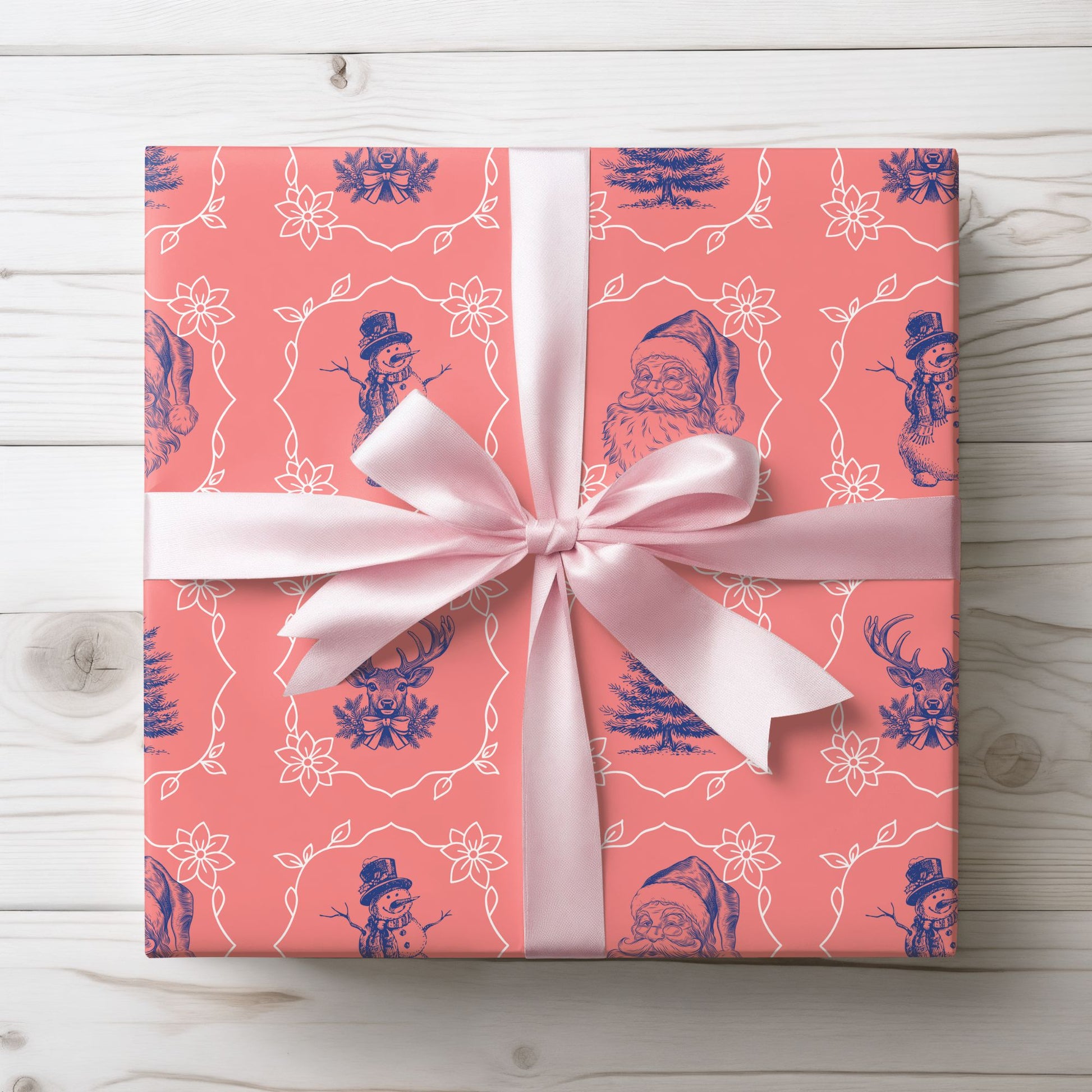 Retro Cheer Grid – Vintage Christmas Cameo Wrapping Paper