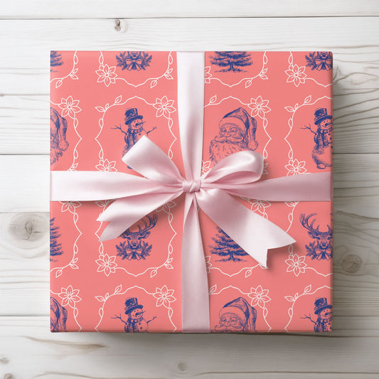 Retro Cheer Grid – Vintage Christmas Cameo Wrapping Paper