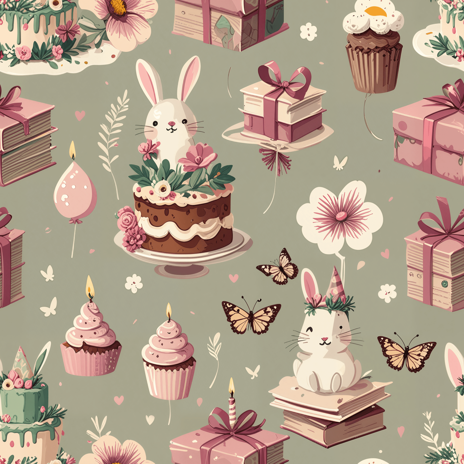 Festive Bunny & Cake Wrapping Paper Roll