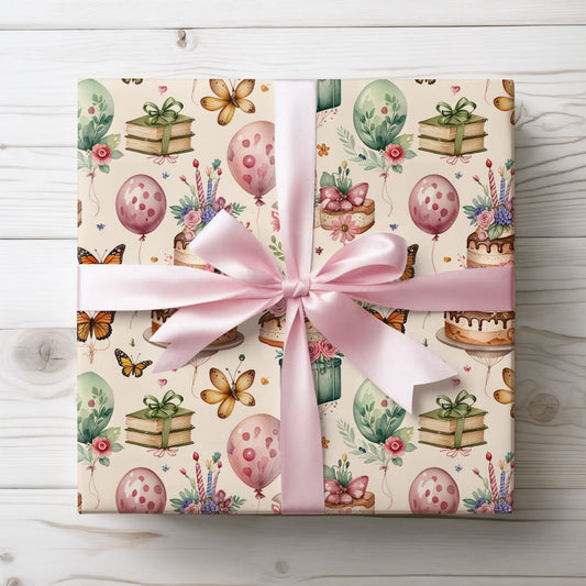 Charming Botanical Birthday Gift Wrap