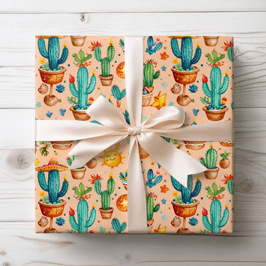 Cactus Pattern Birthday Wrapping Paper