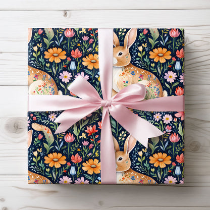 Whimsical Floral Bunny Wrapping Paper