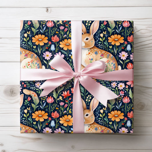 Whimsical Floral Bunny Wrapping Paper