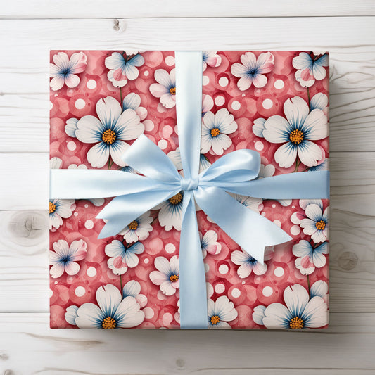 Pink Floral Wrapping Paper Roll