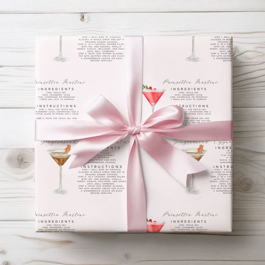 Tipsy Tinsel & Toasty Tid­ings - Cocktail Recipe - Print Wrapping Paper