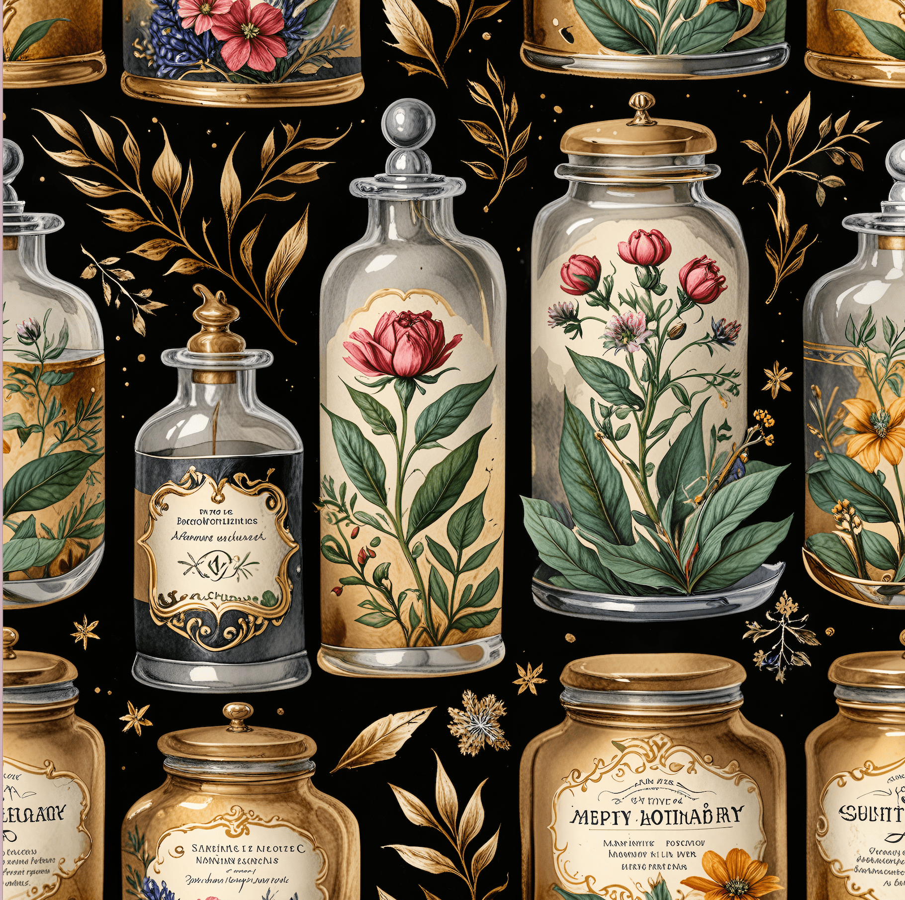 Wrapping Paper - Elegant Apothecary Vintage - Inspired Design