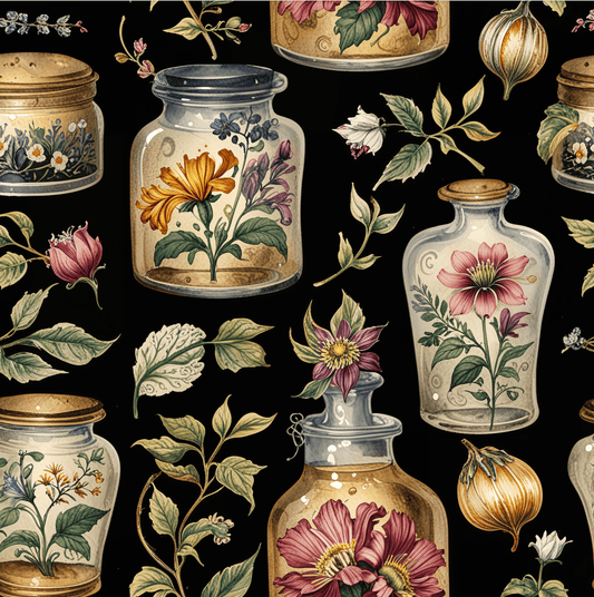Wrapping Papers - Chic Apothecary Floral Vintage Glass Jar Pattern