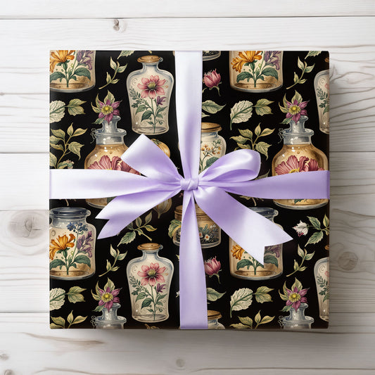 Wrapping Papers - Chic Apothecary Floral Vintage Glass Jar Pattern