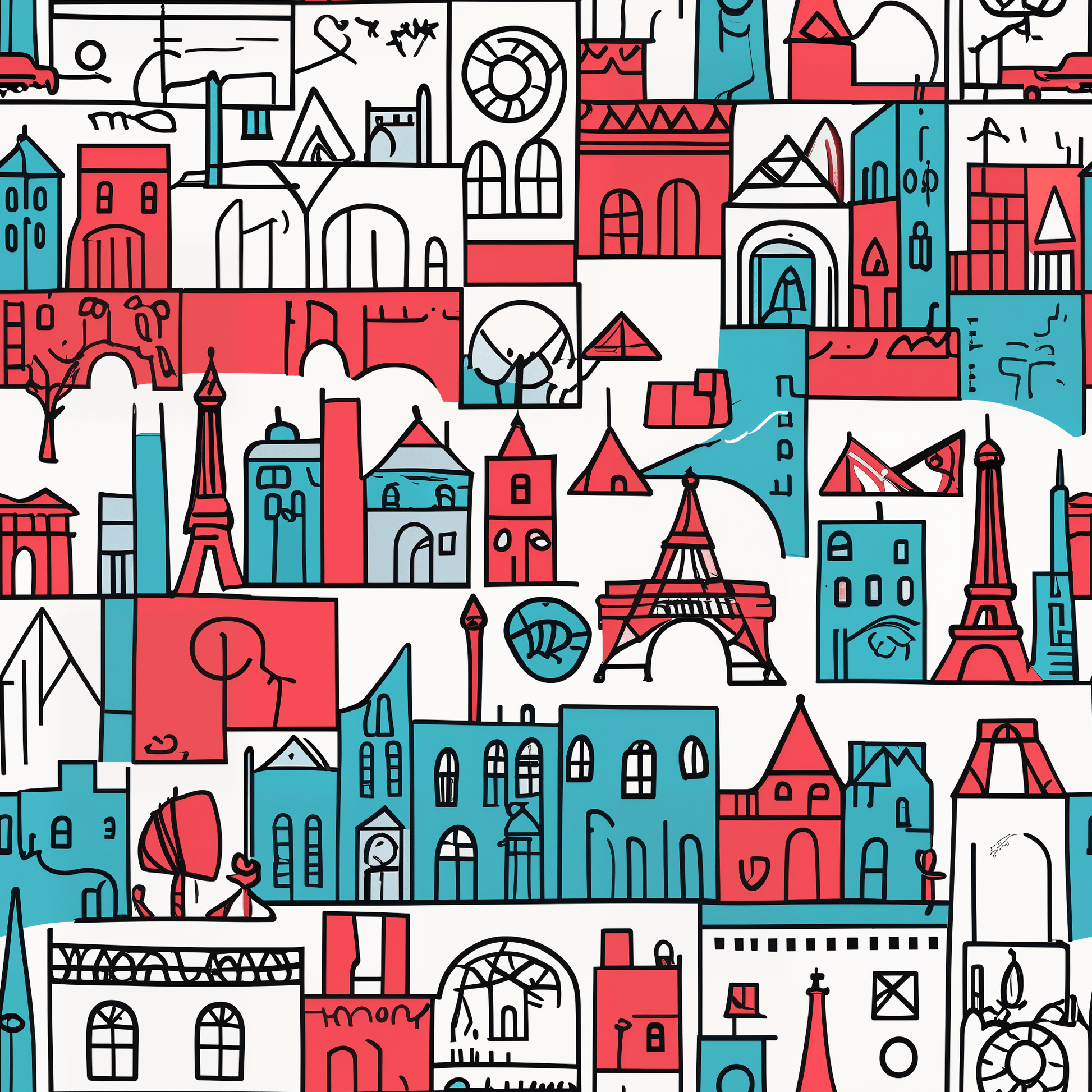 Wrapping Papers: Colorful Blue & Red Abstract Cityscape