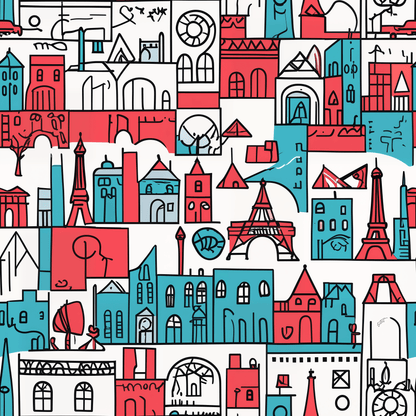 Wrapping Papers: Colorful Blue & Red Abstract Cityscape