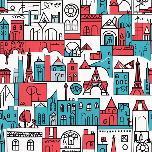 Wrapping Papers: Colorful Blue & Red Abstract Cityscape