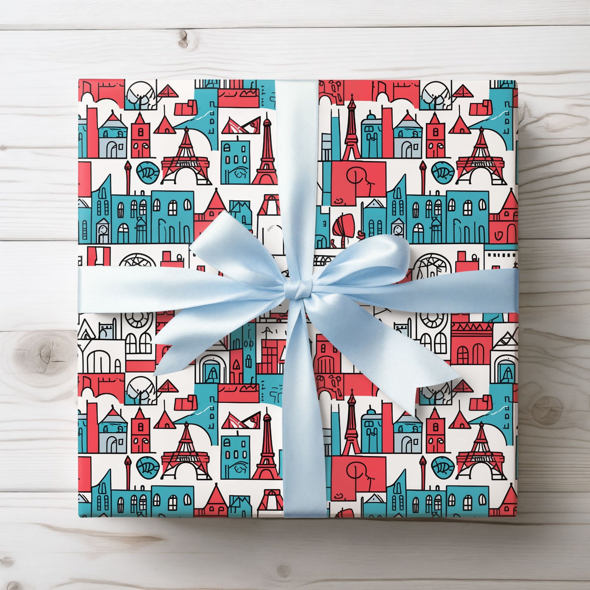 Wrapping Papers: Colorful Blue & Red Abstract Cityscape