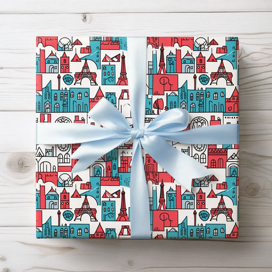 Wrapping Papers: Colorful Blue & Red Abstract Cityscape