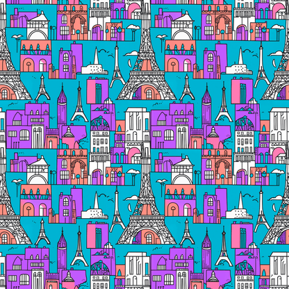 Wrapping Papers - Colorful Blue & Purple Abstract Cityscape