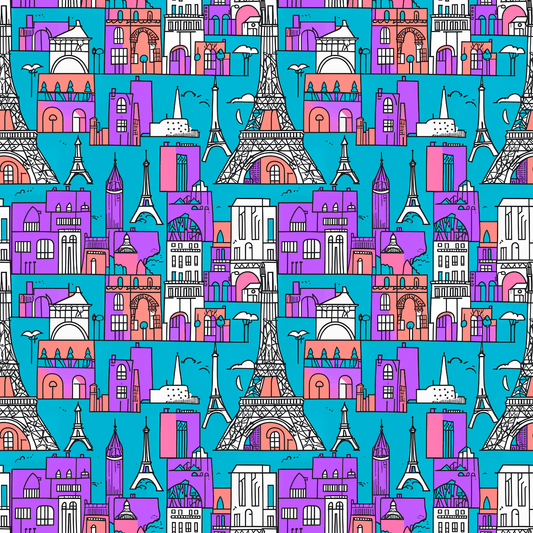 Wrapping Papers - Colorful Blue & Purple Abstract Cityscape