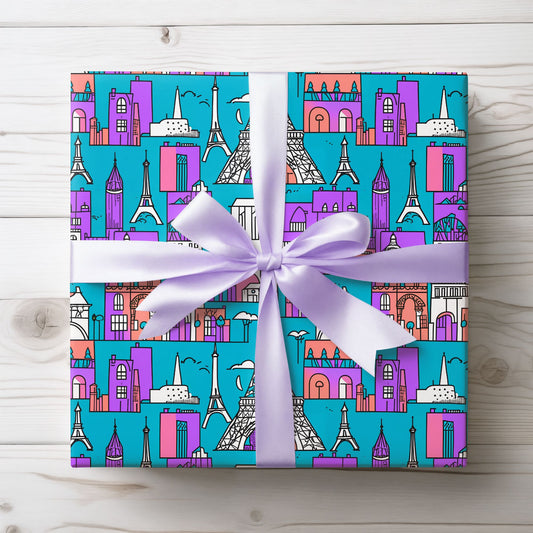 Wrapping Papers - Colorful Blue & Purple Abstract Cityscape