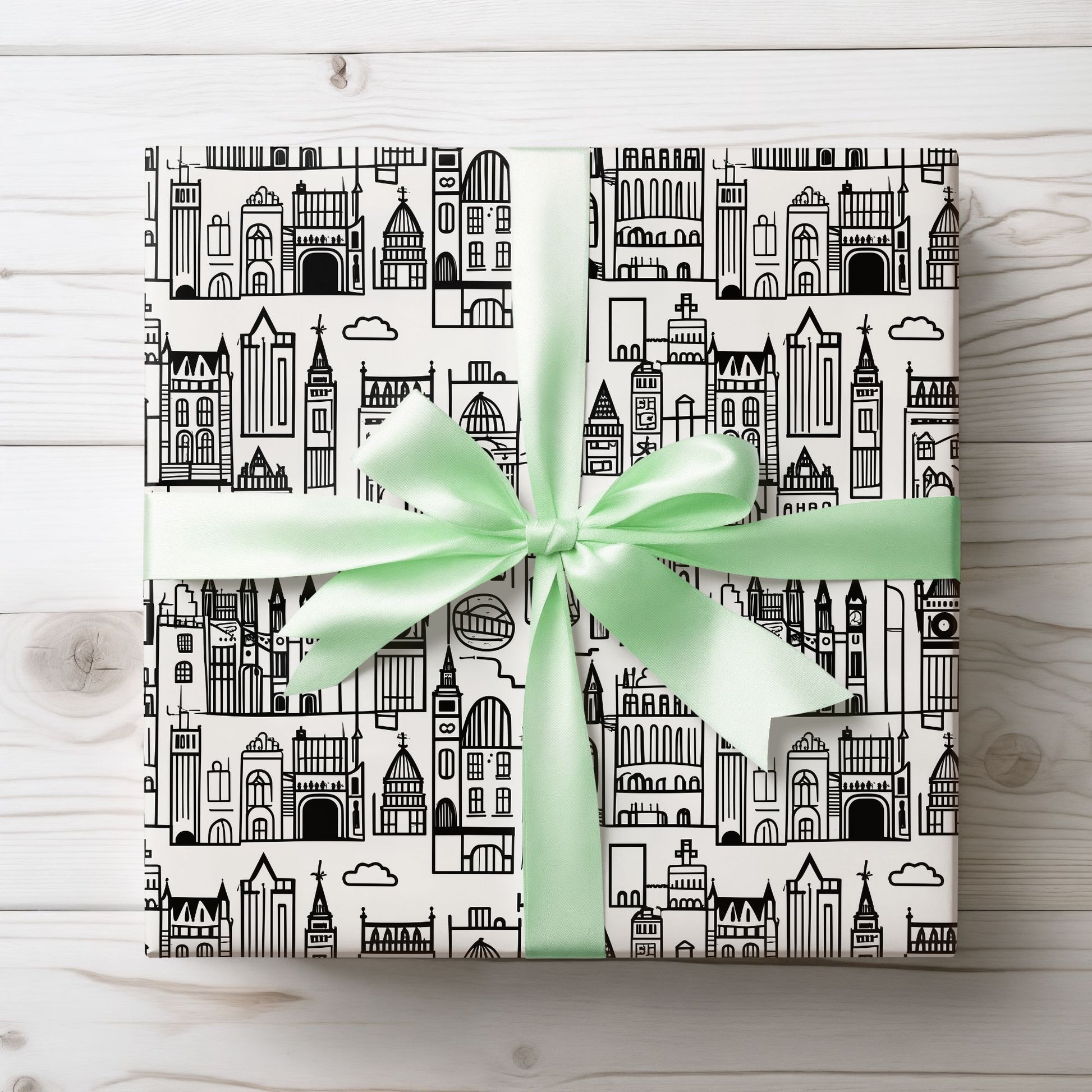 Elegant Black and White Abstract Cityscape Wrapping Paper
