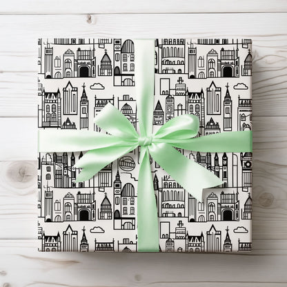 Elegant Black and White Abstract Cityscape Wrapping Paper