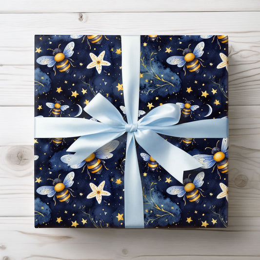 Whimsical Stars and Bees Gift Wrap Roll