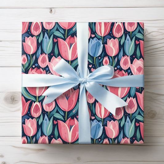 Vibrant Tulip Floral Wrapping Paper Roll
