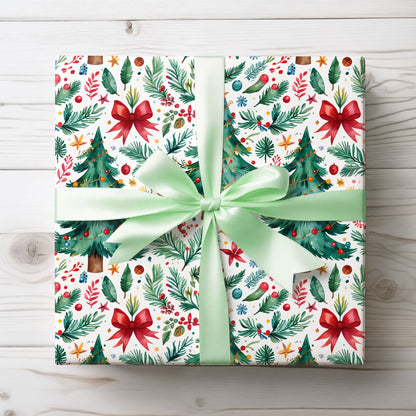 Merry & Bright Botanicals – Watercolor Tree & Garland Wrapping Paper