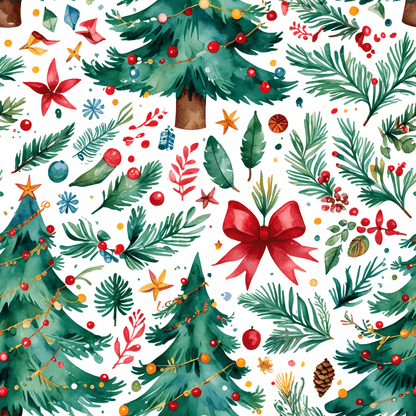 Merry & Bright Botanicals – Watercolor Tree & Garland Wrapping Paper