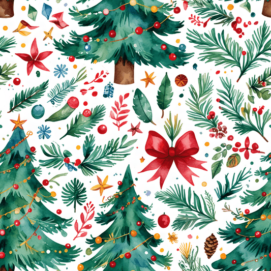 Merry & Bright Botanicals – Watercolor Tree & Garland Wrapping Paper